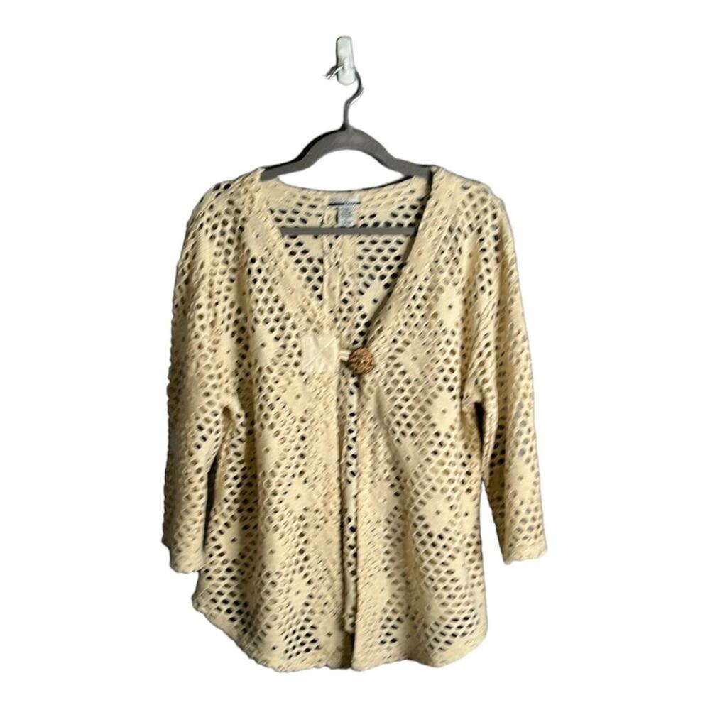 Mirror Image Tan Crochet Top One Button Closure XL